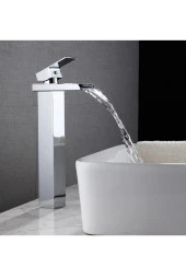 Krom Çanak Lavabo Bataryası Havza Model Uzun/yüksek Lavabo Musluğu Çift Girişli Armatür thumbnail 1