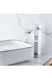 Krom Çanak Lavabo Bataryası Oval Havza Model Uzun/yüksek Gümüş Gri Lavabo Musluğu Çift Girişli - 1