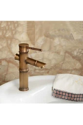 Bambu Model Rustik Antik Lavabo Bataryası Banyo Musluğu Eskitme Lavabo Armatür Otantik Bakır Görünüm - 2