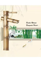 Bambu Model Rustik Antik Lavabo Bataryası Banyo Çanak Musluğu Eskitme Lavabo Armatür Otantik Bakır - 2