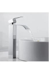 Krom Çanak Lavabo Bataryası Oval Havza Model Uzun/yüksek Gümüş Gri Lavabo Musluğu Çift Girişli - 2