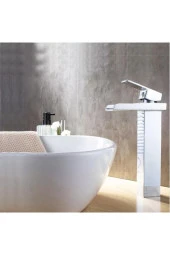 Krom Çanak Lavabo Bataryası Havza Model Uzun/yüksek Lavabo Musluğu Çift Girişli Armatür thumbnail 3