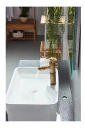 Bambu Model Rustik Antik Lavabo Bataryası Banyo Musluğu Eskitme Lavabo Armatür Otantik Bakır Görünüm - 3