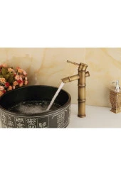 Bambu Model Rustik Antik Lavabo Bataryası Banyo Çanak Musluğu Eskitme Lavabo Armatür Otantik Bakır - 3