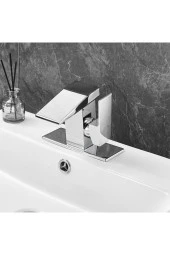 Rena Design Dijital Sıcaklık Göstergeli Krom Lavabo Bataryası Musluğu Çiftgirişli Krom Armatür Sayaç Ekran Yeni - 4