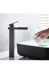 Siyah Çanak Lavabo Bataryası Havza Model Uzun/yüksek Lavabo Musluğu Çift Girişli Armatür - 1
