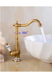 Rustik Antik Evye Bataryası Mutfak Musluğu Eskitme Bakır Osmanlı Lavabo Çanak Armatür Otantik Bakır - 2