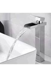 Krom Çanak Lavabo Bataryası Havza Model Uzun/yüksek Lavabo Musluğu Çift Girişli Armatür thumbnail 4