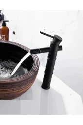 Bambu Model Rustik Siyah Antik Lavabo Bataryası Banyo Çanak Musluk Mat Siyah Lavabo Armatür Otantik - 2
