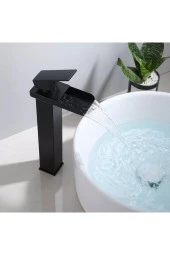 Siyah Çanak Lavabo Bataryası Havza Model Uzun/yüksek Lavabo Musluğu Çift Girişli Armatür - 3