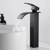 Siyah Çanak Lavabo Bataryası Oval Çıkış Havza Model Uzun/yüksek Lavabo Musluğu Çift Girişli - 1