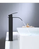 Siyah Çanak Lavabo Bataryası Oval Çıkış Havza Model Uzun/yüksek Lavabo Musluğu Çift Girişli - 4