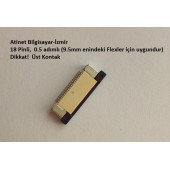 18 Pin, 0.5 Adımlı Üst kontak flex Soketi. Flex Ffc Konnektörü 18-0.5-Üst - 1