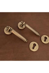 Osmanlı Handles ZK37 Antik Sarı Zamak Yuvarlak Rozetli Yale Çelik Kapı Kolu 1 Takım thumbnail 2