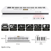 Jwin JTK-3600 61 Tuş Hassasiyetli 5 Oktav Org - Beyaz - 2