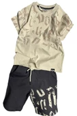 Erkek Çocuk Eskitme Desenli Bej Şortlu Takım thumbnail 1