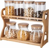 Perotti 11255 Seasoning Bambu Kapaklı Standlı 7 Parça Cam Baharatlık - 1