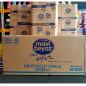 Mavi Beyaz Z Katlama Havlu 12 Li Paket x 200  (2400 Yaprak) Dispenser - 1