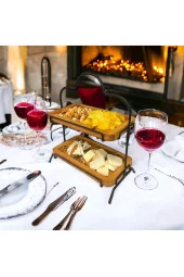 2 Katlı Ahşap Zeminliı 15x27cm Metal Standlı Ahşap Sunum Standı – İkram ve Servis İçin Model 1 - 2