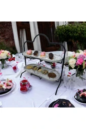 2 Katlı Beyaz Gümüş Zemin Mermer Desenli Melamin 13x32cm Metal Sunum Standı – İkram ve Servis İçin Model 1 Siyah - 2