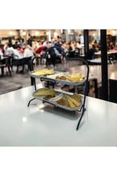 2 Katlı Beyaz Gümüş Zemin Mermer Desenli Melamin 13x32cm Metal Sunum Standı – İkram ve Servis İçin Model 1 Siyah - 5