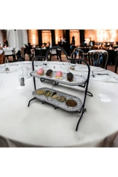 2 Katlı Beyaz Gümüş Zemin Mermer Desenli Melamin 13x32cm Metal Sunum Standı – İkram ve Servis İçin Model 1 Siyah - 6