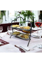 2 Katlı Beyaz Gümüş Zemin Mermer Desenli Melamin 13x32cm Metal Sunum Standı – İkram ve Servis İçin Model 1 Siyah - 10