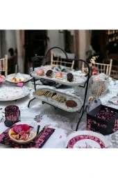 2 Katlı Beyaz Gümüş Zemin Mermer Desenli Melamin 13x32cm Metal Sunum Standı – İkram ve Servis İçin Model 1 Siyah - 12