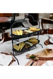 2 Katlı Siyah Melamin 13x32cm Metal Sunum Standı – İkram ve Servis İçin Model 1 Siyah - 1