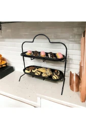 2 Katlı Siyah Melamin 13x32cm Metal Sunum Standı – İkram ve Servis İçin Model 1 Siyah - 2