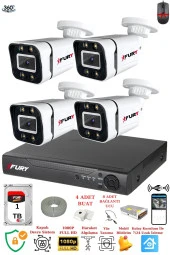 FURY 4 Kameralı Full Hd Gece Renkli - Su Geçirmez Ultra Led Güvenlik Kamerası Seti 1TB thumbnail 2