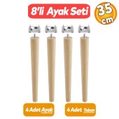 Ahşap Sehpa Masa Puf Tabure Tv Ünitesi Ayağı Ayakları M8 Civatalı 35 Cm Bağlantı Aparatlı 4'lü Set - 1
