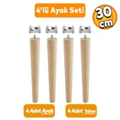 Ahşap Sehpa Masa Puf Tabure Tv Ünitesi Ayağı Ayakları M8 Civatalı 30 Cm Bağlantı Aparatlı 4'lü Set - 1