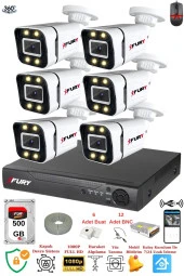 FURY 6 Kameralı Full Hd Gece Renkli - Su Geçirmez Ultra Led Güvenlik Kamerası Seti 500GB thumbnail 1