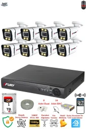 FURY 8 Kameralı Full Hd Gece Renkli - Su Geçirmez Ultra Led Güvenlik Kamerası Seti 1TB thumbnail 1