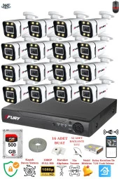 FURY 16 Kameralı Full Hd Gece Renkli - Su Geçirmez Ultra Led Güvenlik Kamerası Seti 500GB thumbnail 1