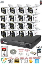 FURY 16 Kameralı Full Hd Gece Renkli - Su Geçirmez Ultra Led Güvenlik Kamerası Seti 1TB thumbnail 1