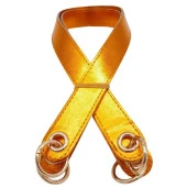 Angel Çanta Aksesuar Parlak Rugan Deri Kuş Gözlü Çift Çanta Sapı Turuncu Renk Light Gold Metalli thumbnail 1