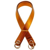 Angel Çanta Aksesuar Parlak Rugan Deri Kuş Gözlü Çift Çanta Sapı Turuncu Renk Light Gold Metalli thumbnail 2