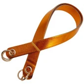 Angel Çanta Aksesuar Parlak Rugan Deri Kuş Gözlü Çift Çanta Sapı Turuncu Renk Light Gold Metalli thumbnail 3