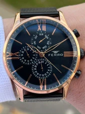 Ferro Siyah Hasır Kordon İç Fonksiyonları Aktif Takvimli 30 Mt Su Geçirmez Erkek Kol Saat ETM9C60 thumbnail 2