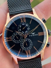 Ferro Siyah Hasır Kordon İç Fonksiyonları Aktif Takvimli 30 Mt Su Geçirmez Erkek Kol Saat ETM9C60 thumbnail 3