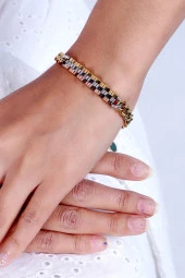 Kadın Altın Kaplama Rolex Model Çelik Bileklik thumbnail 3