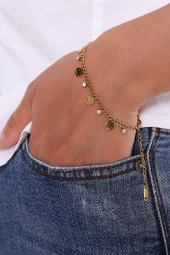 Kadın Gülen Yüz Figürlü Zirkon Taşlı Çelik Bileklik thumbnail 1