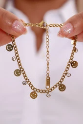 Kadın Gülen Yüz Figürlü Zirkon Taşlı Çelik Bileklik thumbnail 3