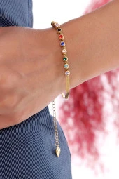 Kadın Çoklu Renkli Çelik  Bileklik Altın Renk thumbnail 3