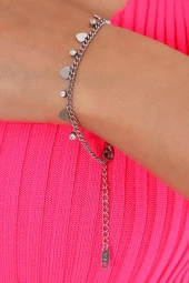 Kadın Kalp Figürlü Zirkon Taşlı Çelik Bileklik Gümüş Renk thumbnail 2