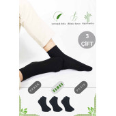 Erkek Bambu Patik Düz Desen Dikişsiz Çorap 3 Çift - 1