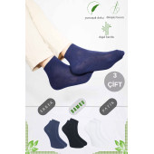Erkek Bambu Patik Düz Desen Dikişsiz Çorap 3 Çift - 1