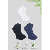 Erkek Bambu Patik Düz Desen Dikişsiz Çorap 3 Çift - 6